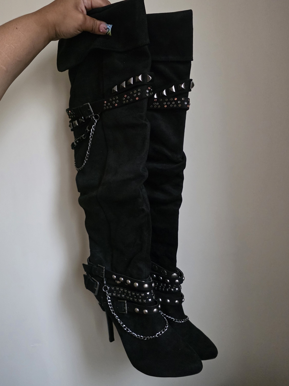 Bakers Black Studded Over-the-Knee Chain Boots